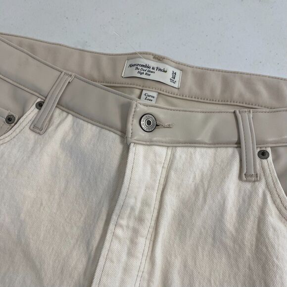 Abercrombie Fitch High Rise Shorts Women's Size 34/18 Ivory and Faux Leather - Picture 5 of 13
